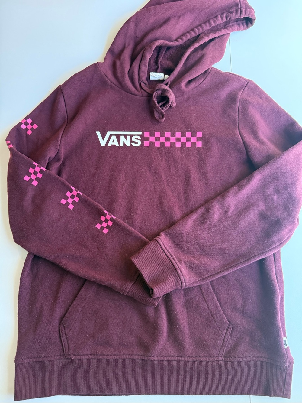 Vans Women’s Burgundy Hoodie with Pink Checker Logo